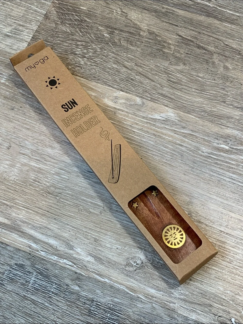 3/$10💕 Sun Wooden Incense Holder - Brown with Gold Accents